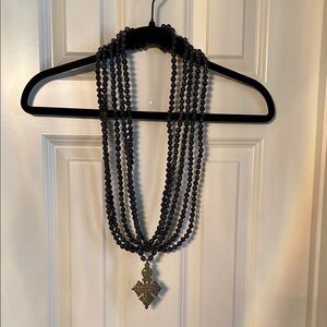 Black Beaded Necklace with Gold Pendant
